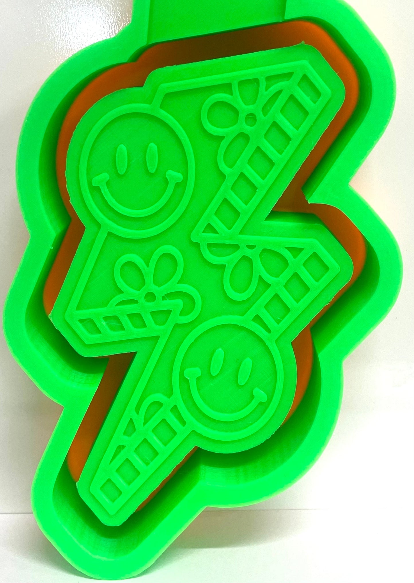 Groovy Flowery and Smiley Face Lightening Bolt Mold