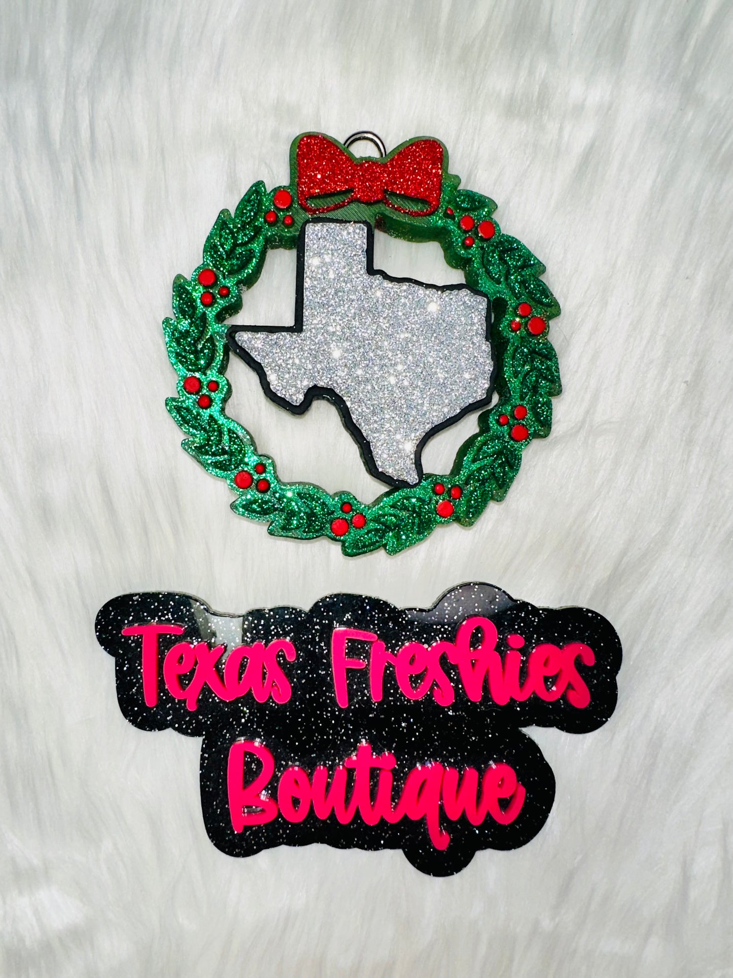 Texas Wreath Car Freshie (Christmas)