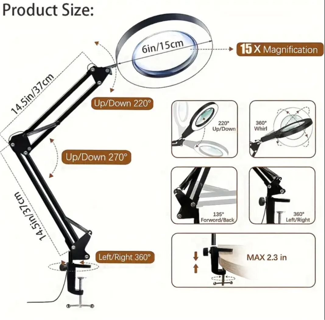 Magnifying LED Clamp On Light Lamp
