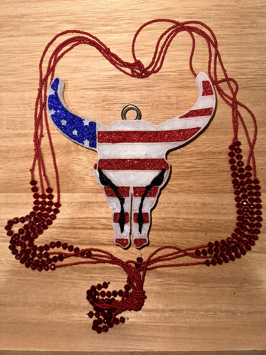 USA Flag Bull Skull Car Freshie