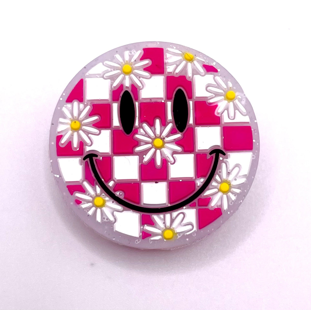 Checkered Daisy Smiley Focal Bead