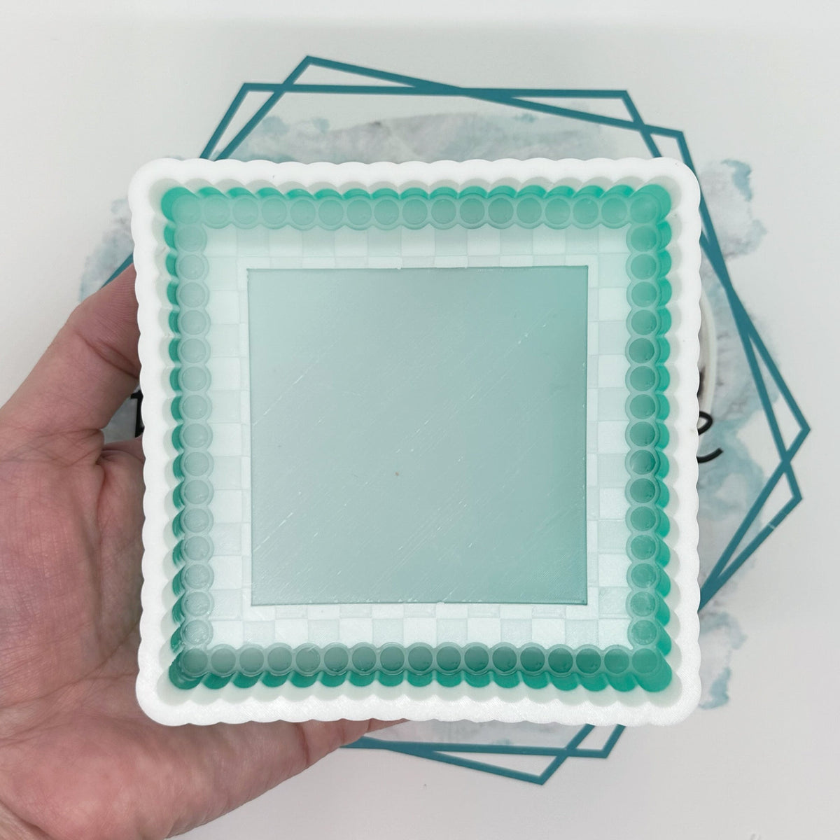 Checkered Turquoise Square Frame Freshie Mold