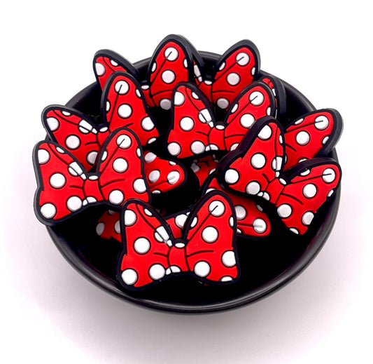 Girl Mouse Red Polka Dot Bow Focal Bead