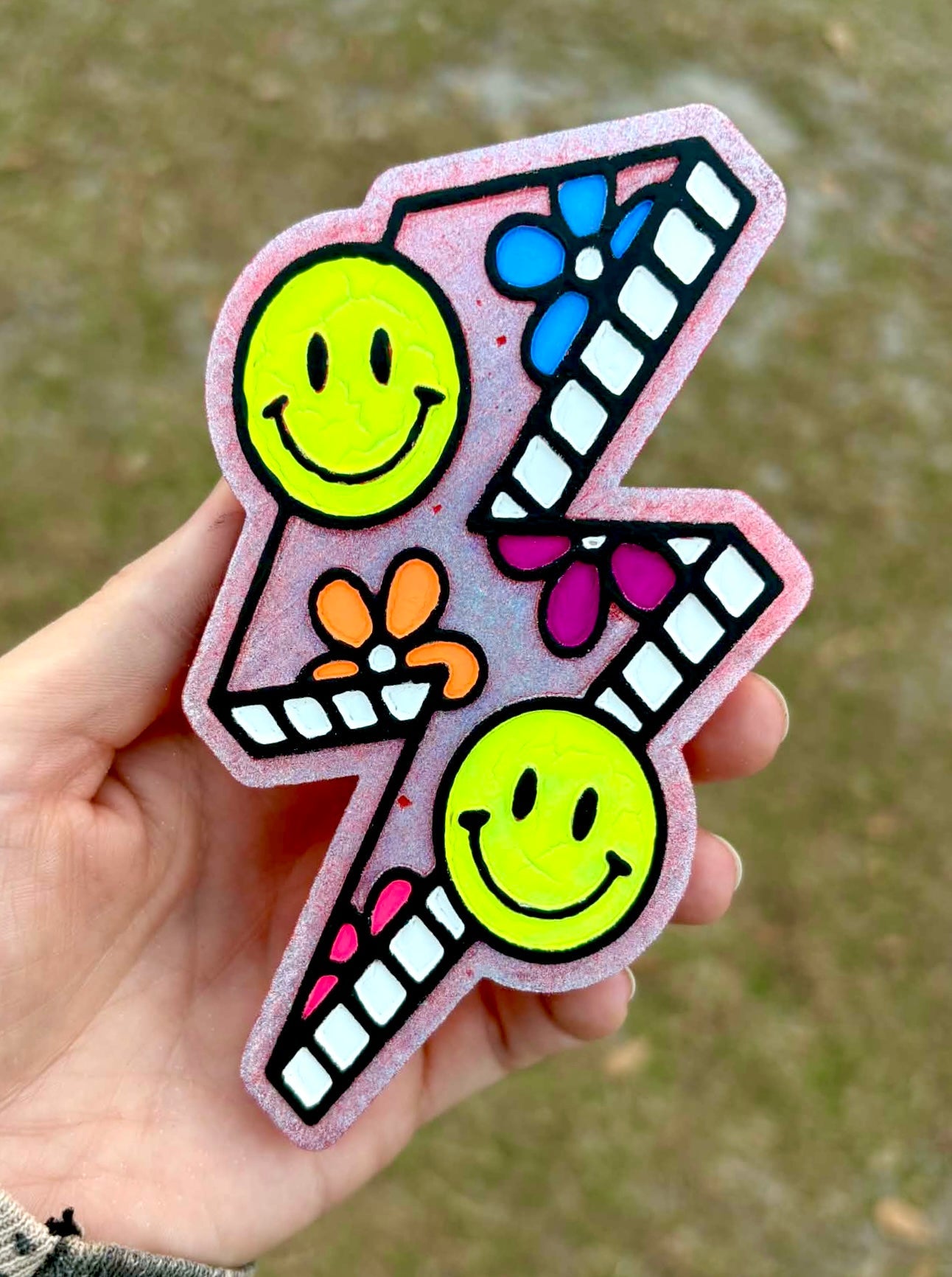 Groovy Flowery and Smiley Face Lightening Bolt Mold