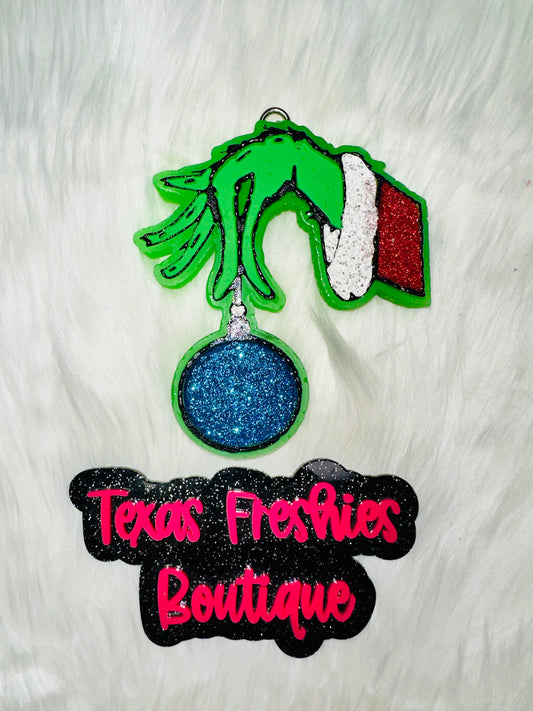 The Green Mean Grinch Hand holding Ornament Car Freshie(Christmas)