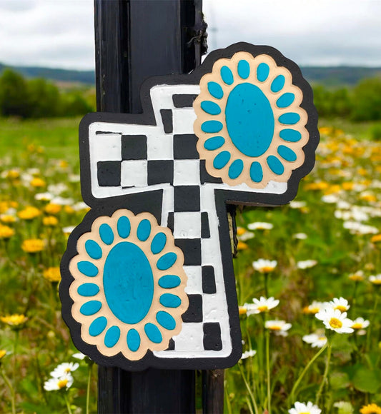Checkered Cross with Conchos Mold