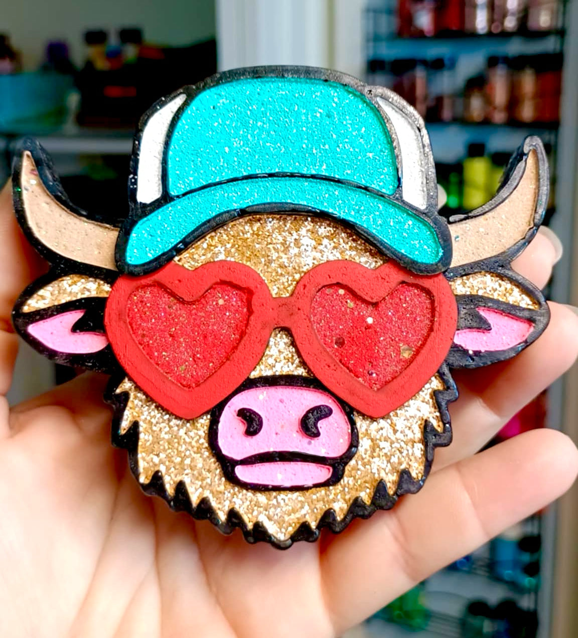 Heart Glasses and Baseball Cap Cool Highland Cow Mold