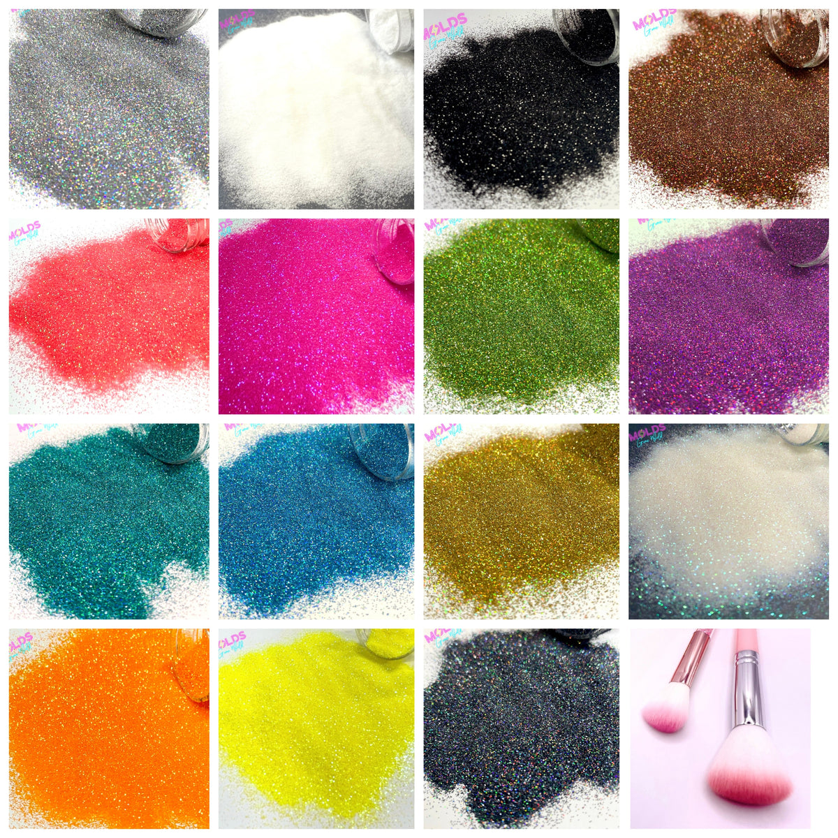 Glitter Dust Bundle MEGA (15 colors + Lg and Med Brushes) $110 value