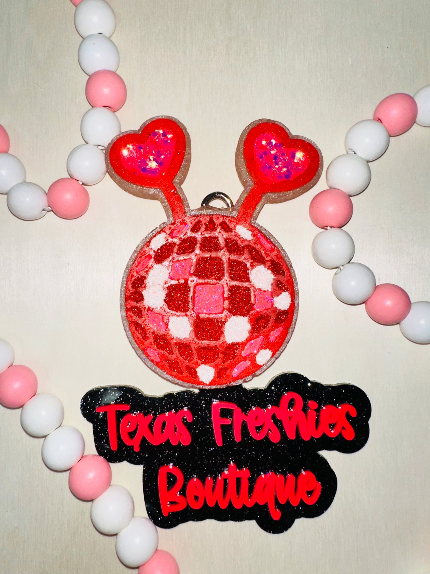 Disco Ball with Heart Antenna Ears Valentine's Day Freshie