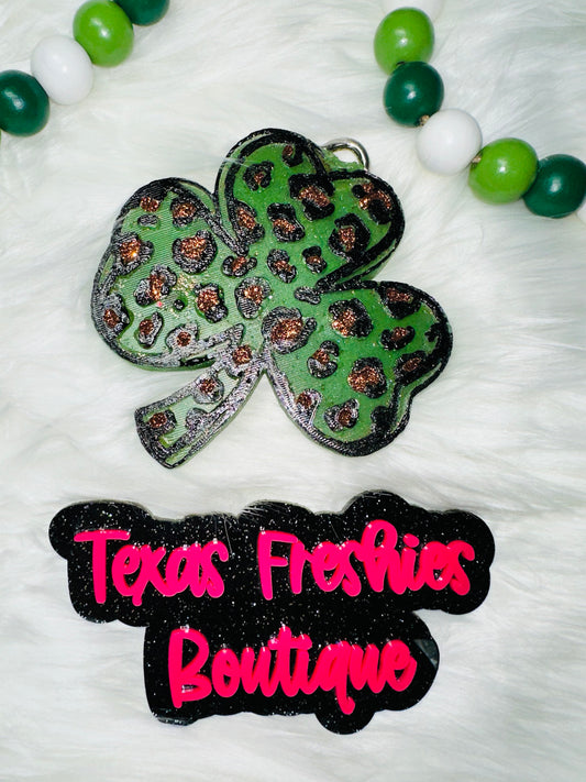 St Patrick's Paddys Day Clover Shamrock (Cheetah) Car Freshie