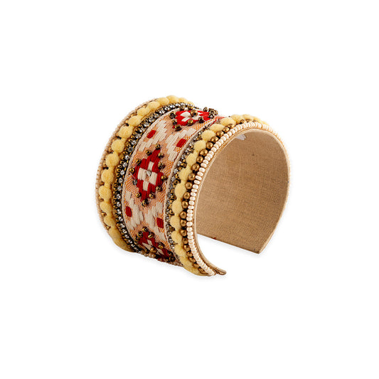 Adobe Charm Beaded Cuff Bracelet in Sunrise Gold & Crimson
