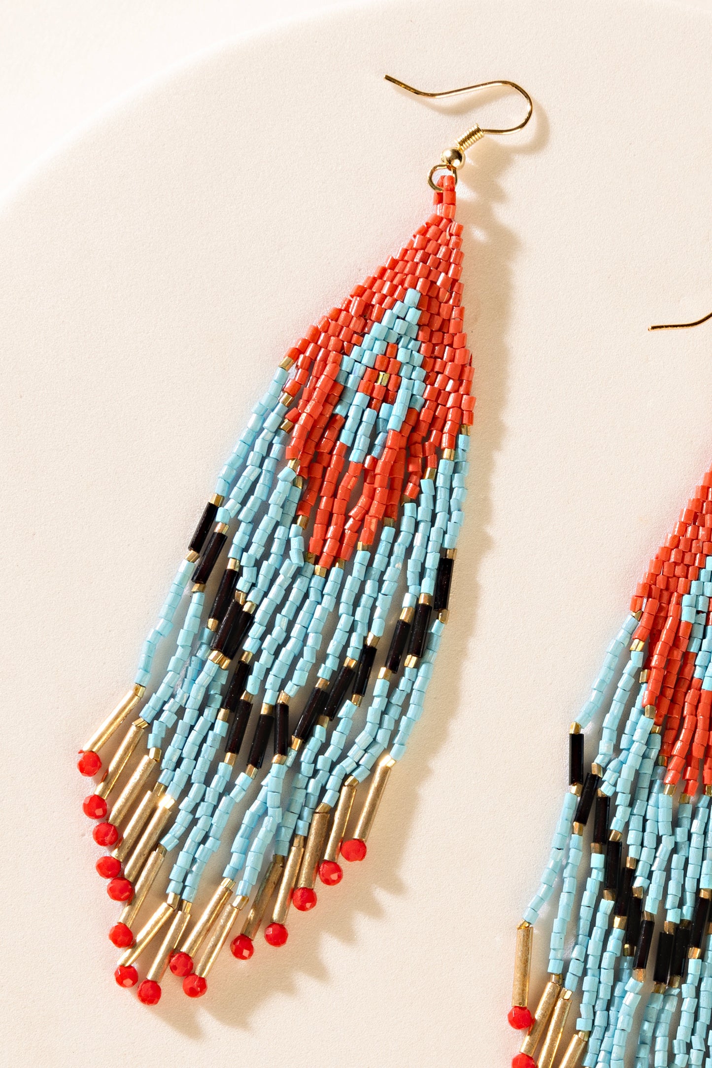 Zuni Blaze Fringe Earrings in Cyan Desert Flame