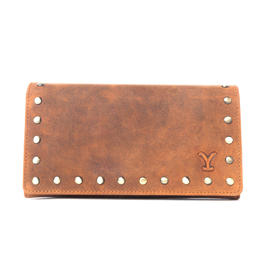 Yellowstone Caldera Leather Wallet with Rivets in Amber