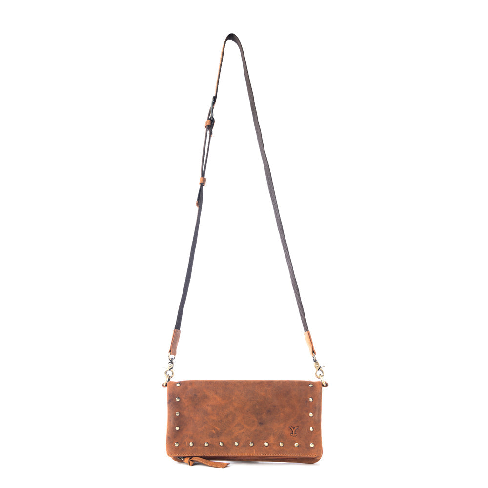Yellowstone Palisade Clutch Bag with Rivets in Amber