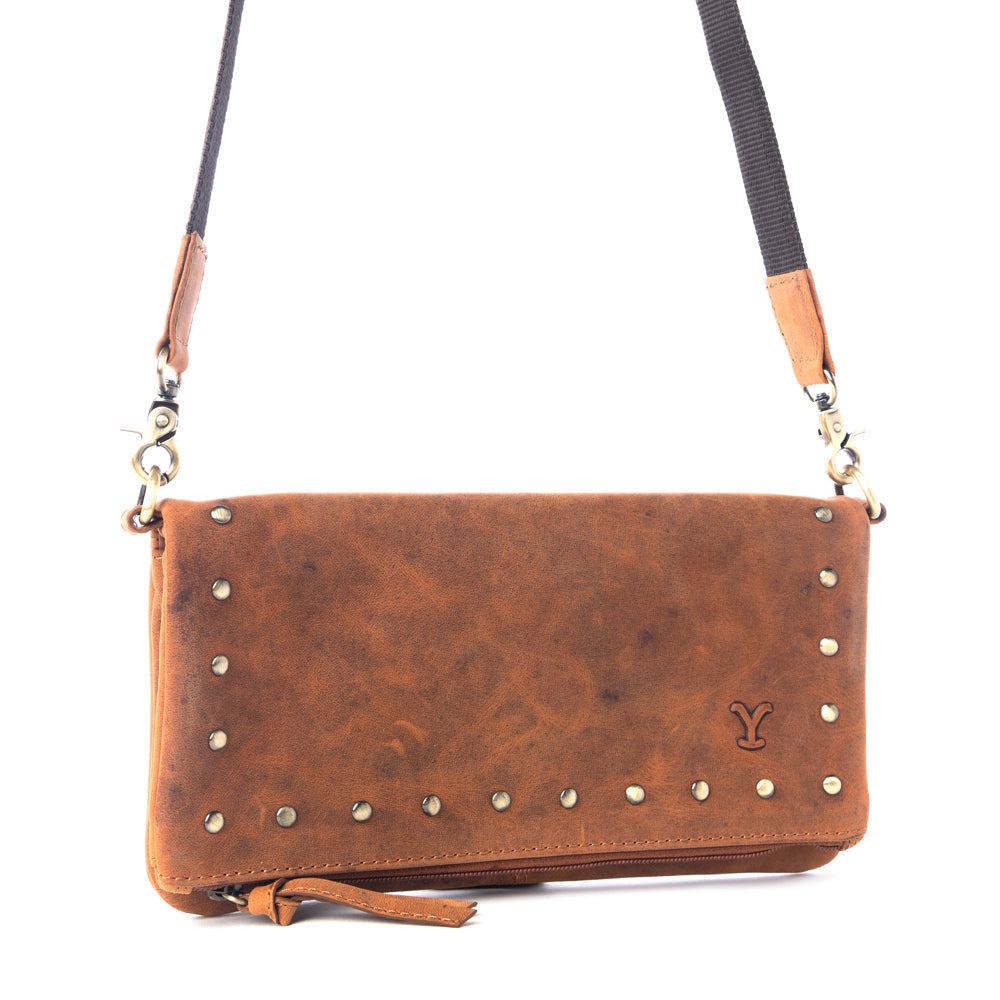 Yellowstone Palisade Clutch Bag with Rivets in Amber