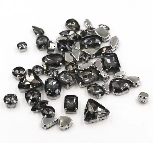 50pc Mixed Shape Rhinestones Gray